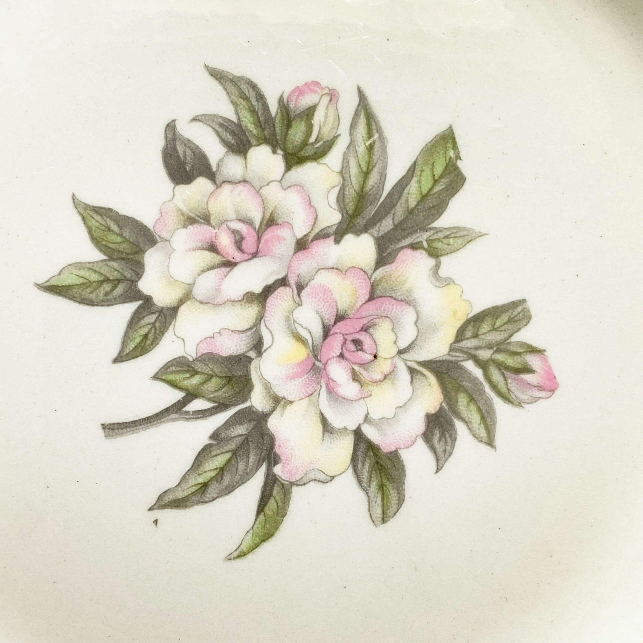 Vintage 1940s Gardenia Flower Bread Plates by Homer Laughlin Eggshell Nautilus - Set of Four circa 1944