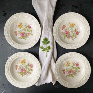 Vintage 1940s Homer Laughlin Eggshell Soup Bowls with Pink & Yellow Florals - Set of 4 circa 1947