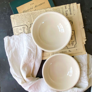 Vintage 1930s Shenango Restaurant Ware Cereal Bowls with Teal Trim - Set of Two circa 1930s-1940s