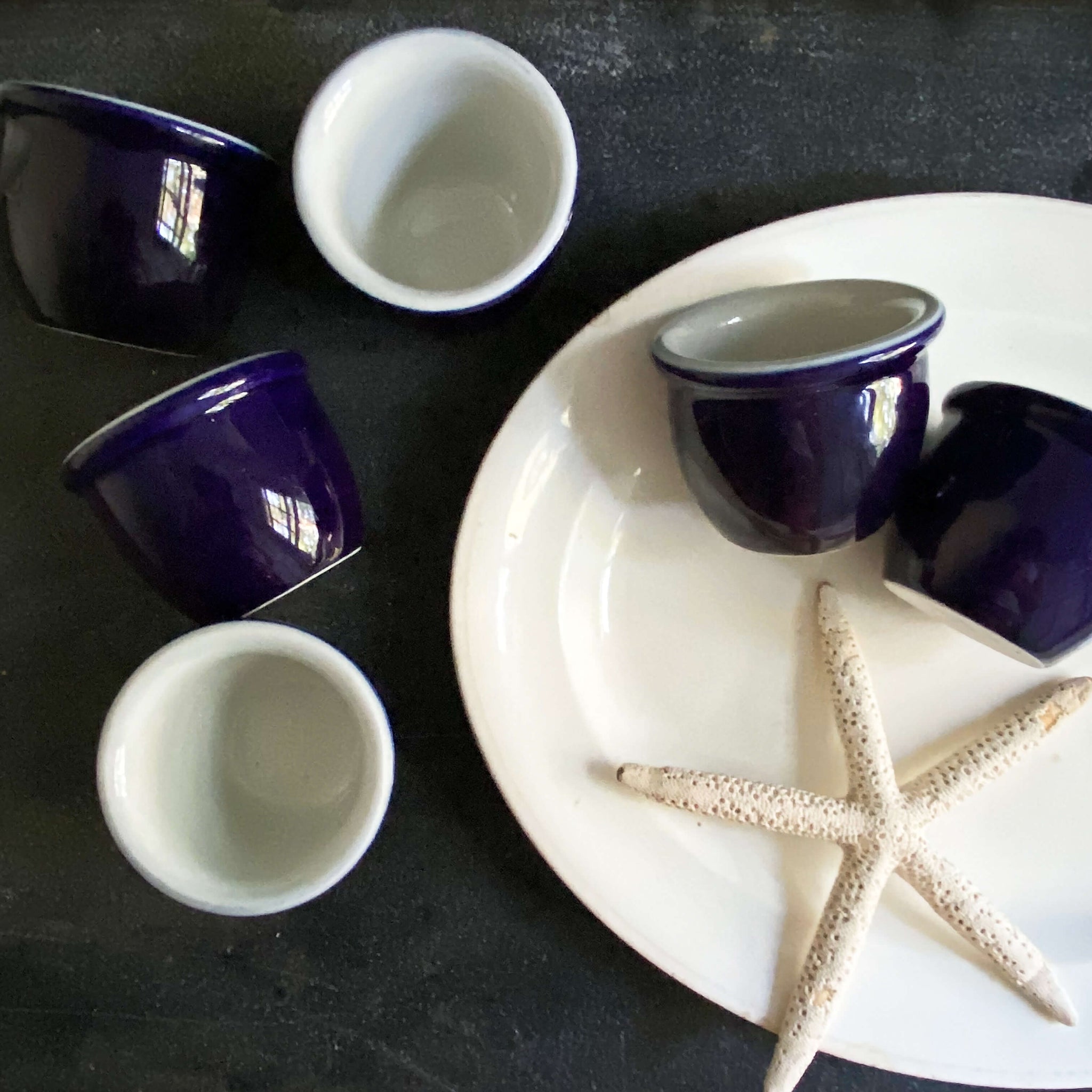 Vintage 1950s Hall Custard Cups Navy Blue #351 - Set of Six