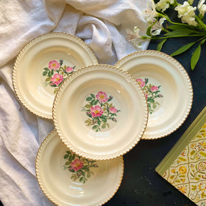 Vintage 1950s Wild Rose Soup Bowls by Harker - Set of Four Four circa 1950