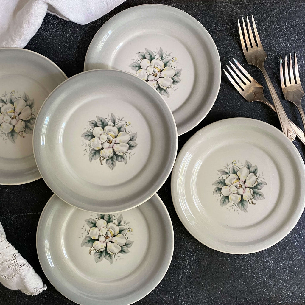 Vintage 1950s Harker Pottery Magnolia Bread Plates - Set of Five