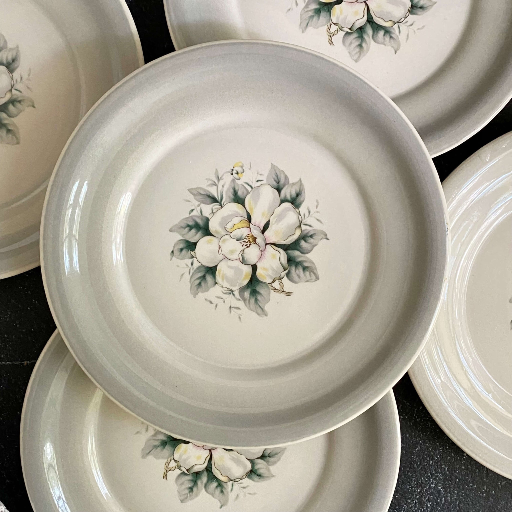 Vintage 1950s Harker Pottery Magnolia Bread Plates - Set of Five