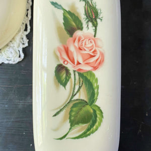 Vintage 1950s Universal Ballerina Moss Rose Covered Butter Dish