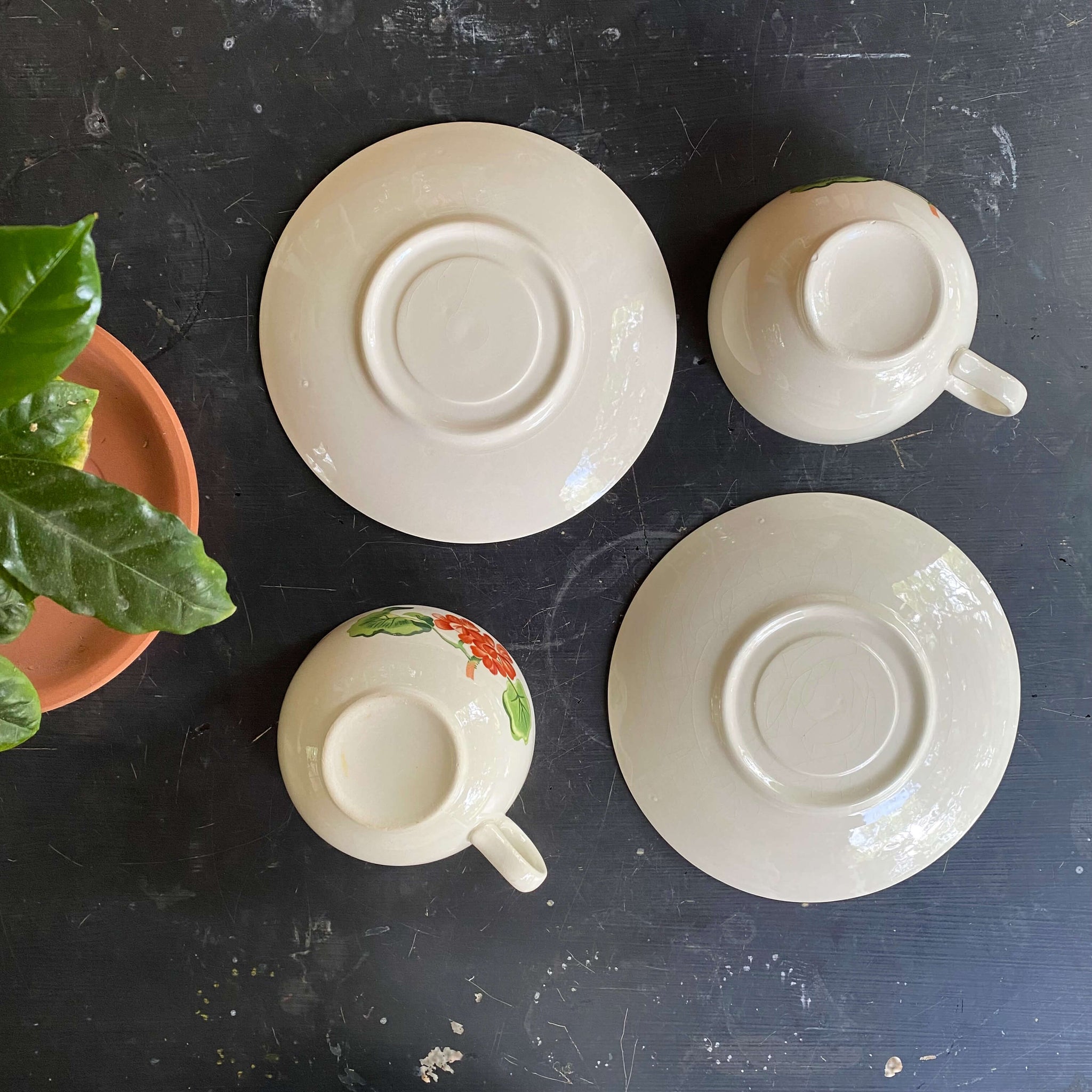Vintage 1950s Salem China Geranium Cups and Saucers - Set of Two