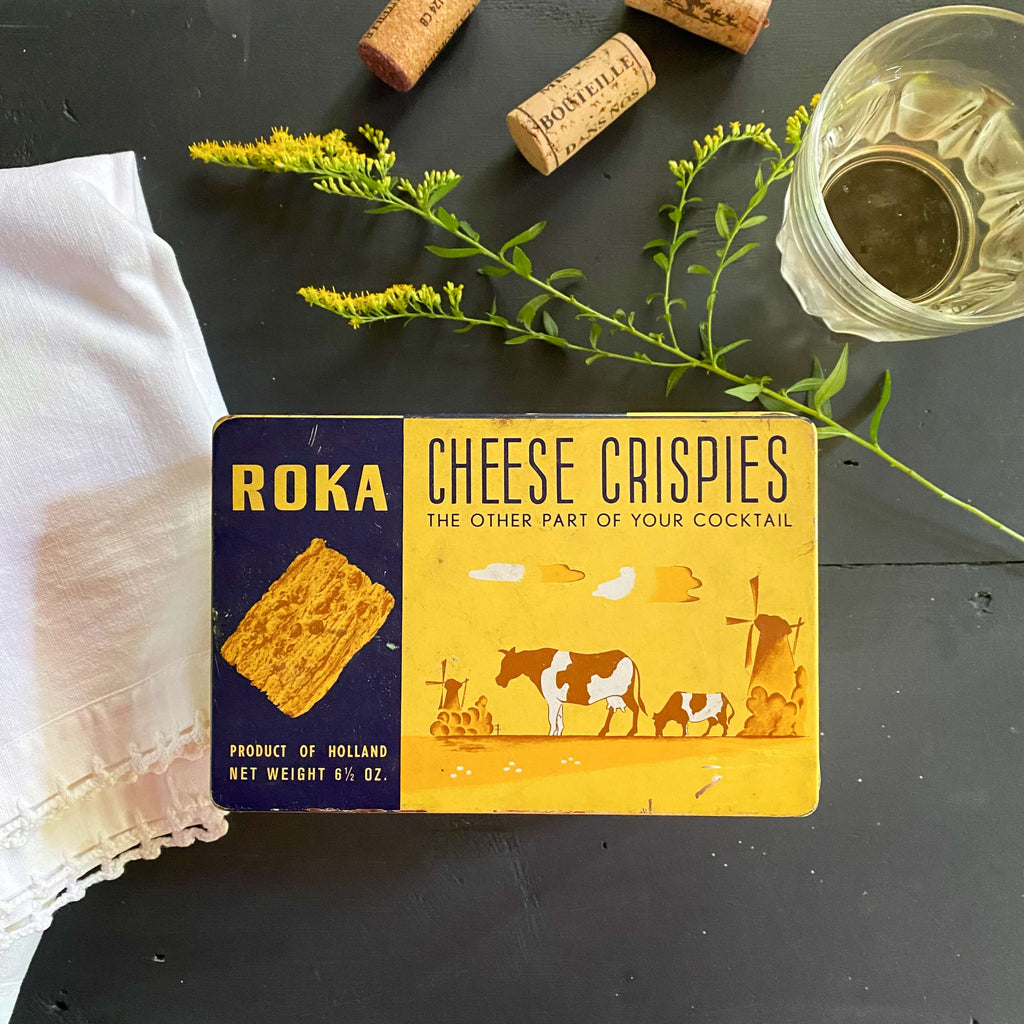 Vintage Midcentury Roka Cheese Crispies Tin - Dutch Cocktail Biscuits from Holland circa 1950s-1960s