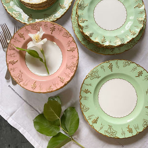 Vintage Royal Crown Derby Vine Pink Green and White Dinnerware circa 1950s - Sold Individually