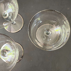 Vintage Tall Midcentury Champagne Coupe Glases with Platinum Stripes - Set-of Four circa 1950s