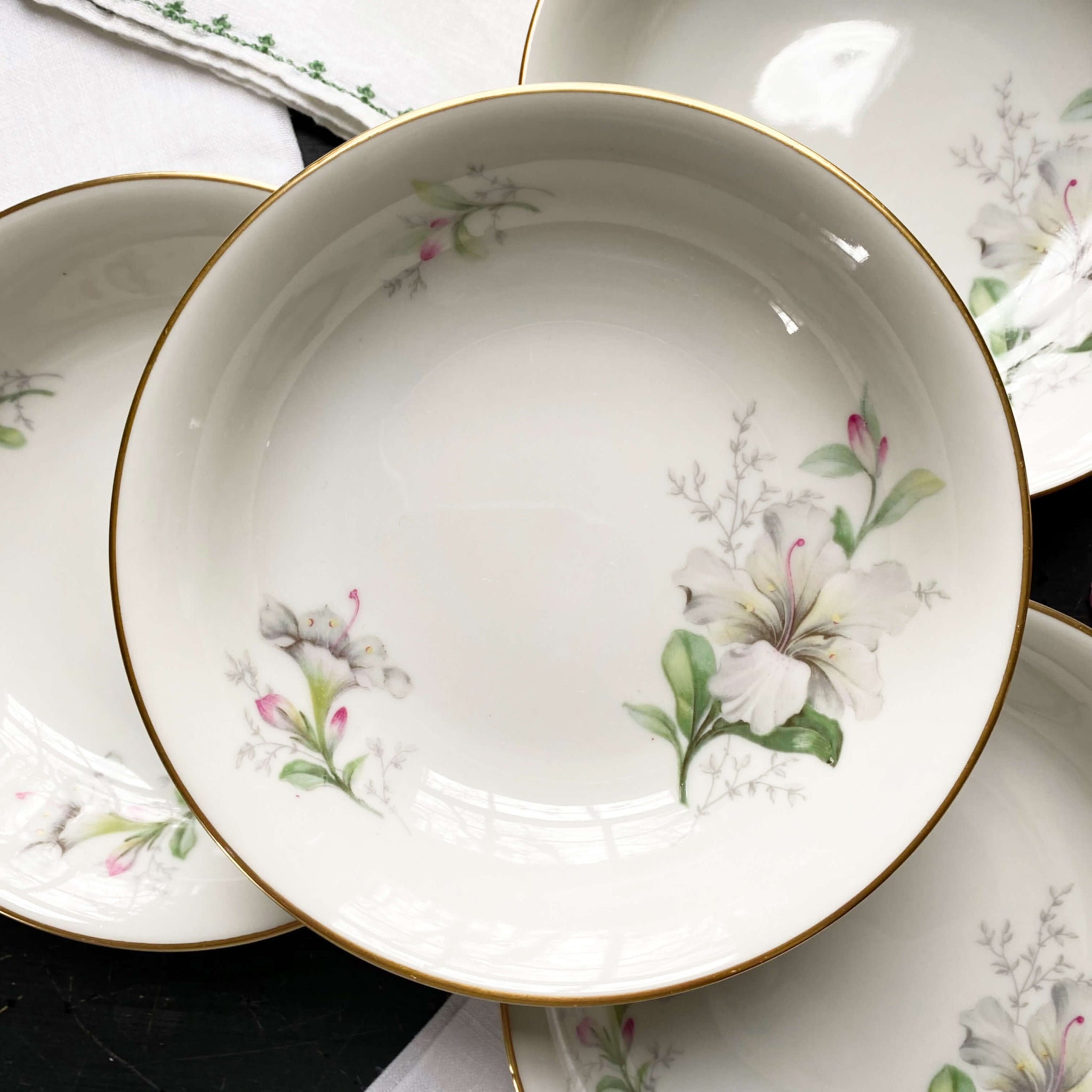 Vintage Porcelain Rhododendron Berry Bowls By Jaeger & Co Germany - Set of Four circa 1949-1960s