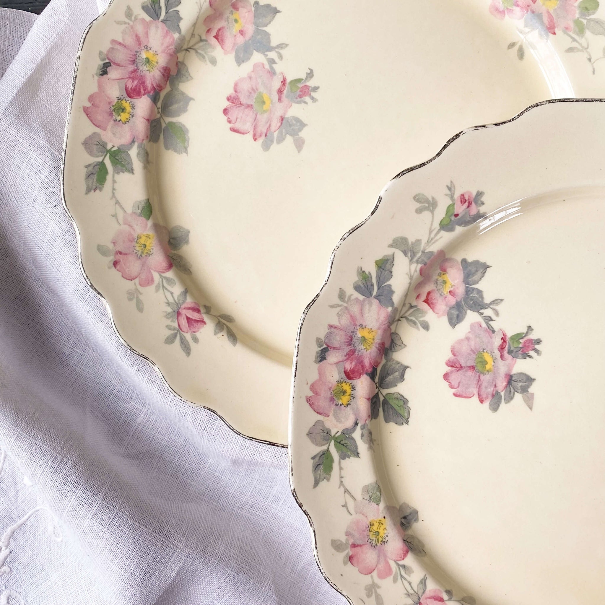Vintage 1950s Pink Blossom Luncheon Plates by WS George Canarytone Color Lido Shape circa 1954 - Set of Two