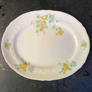 Vintage 1950s Crown Potteries Yellow and Blue Floral Platter circa 1952
