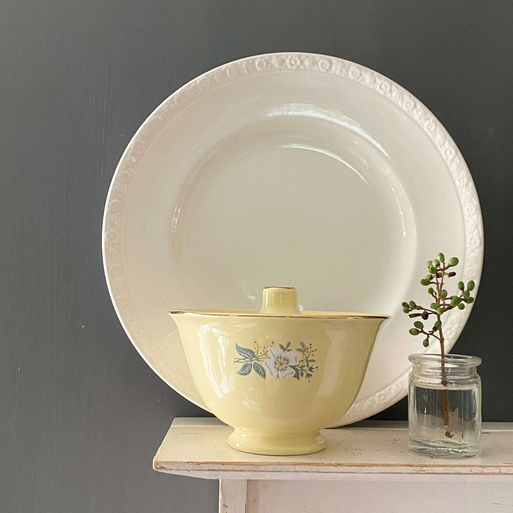Vintage 1950s Yellow Sugar Bowl with White Flowers by Taylor Smith Taylor