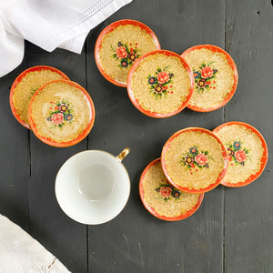 Vintage Paper Mache Floral Coasters Made in Japan - Set of 8