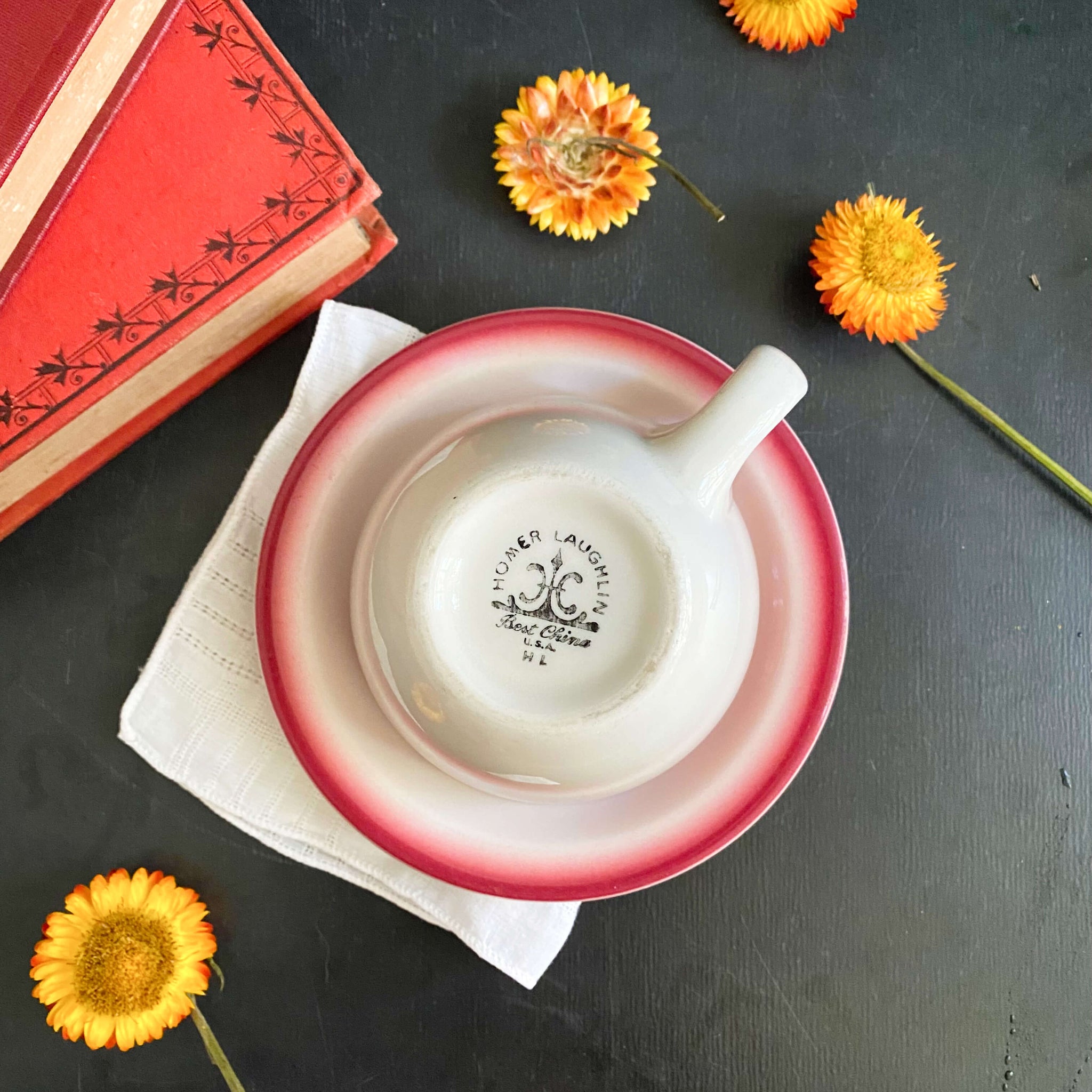 Vintage 1960s Red & White Restaurant Ware Cup & Saucer by Homer Laughlin Best China circa 1967