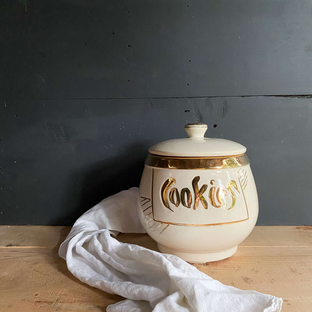 Vintage 1960s McCoy Cookie Jar - Gold and Ivory Cookies Design circa 1964