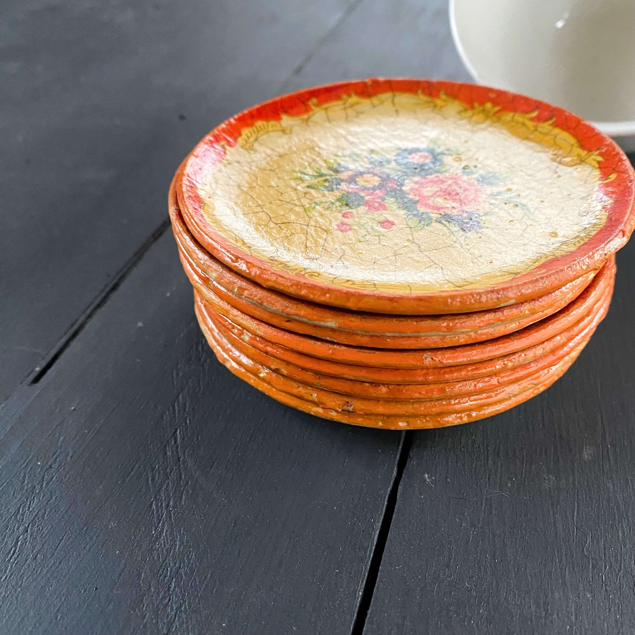 Vintage Paper Mache Floral Coasters Made in Japan - Set of 8