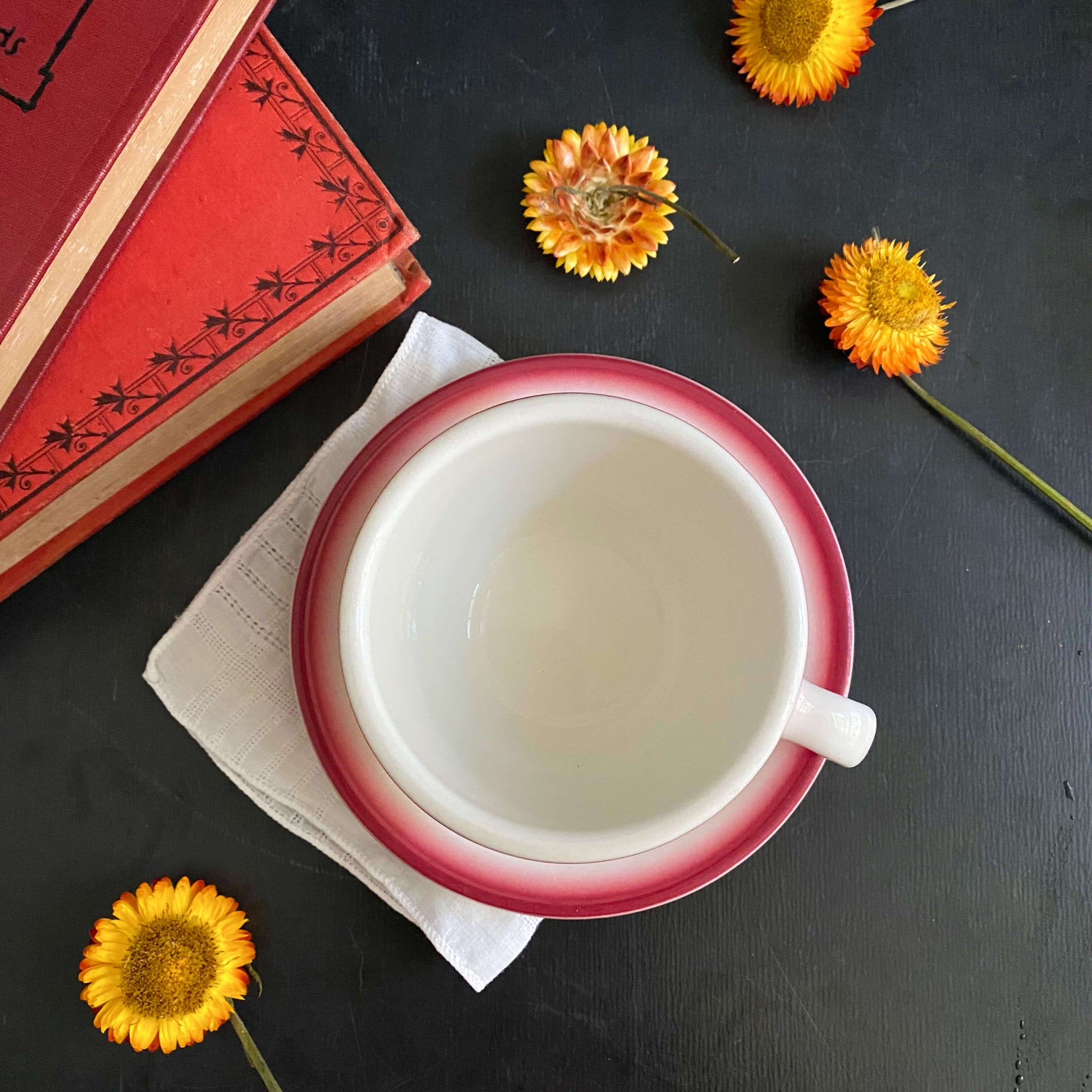 Vintage 1960s Red & White Restaurant Ware Cup & Saucer by Homer Laughlin Best China circa 1967