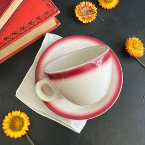 Vintage 1960s Red & White Restaurant Ware Cup & Saucer by Homer Laughlin Best China circa 1967