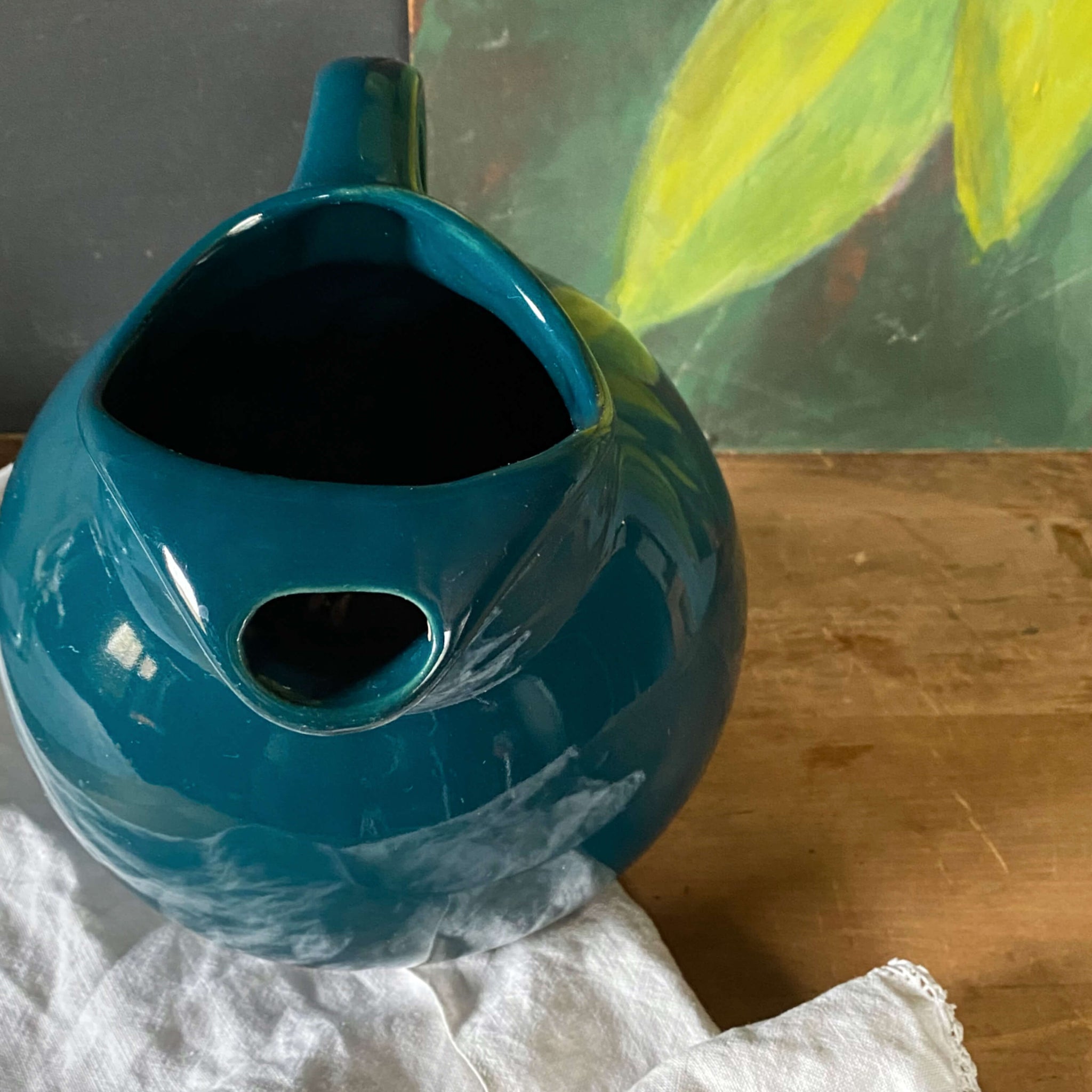Vintage Hall China Tilted Ball Pitcher - Dark Teal Color circa 1960s-1970s