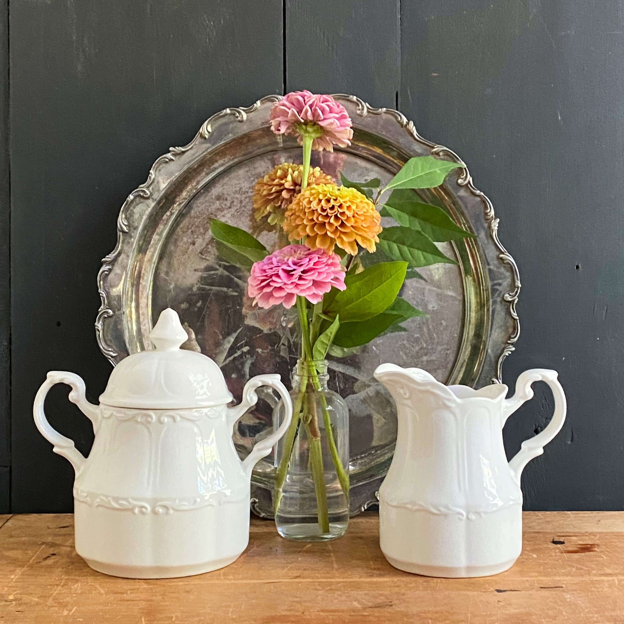 Vintage 1970s English Ironstone All White Colonial Cream & Sugar Set by J & G Meakin Sterling Series