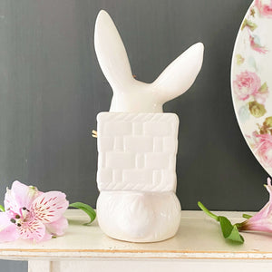 Vintage White Ceramic Bunny Rabbit Planter Vase by Department 56 circa 1970s-1980s