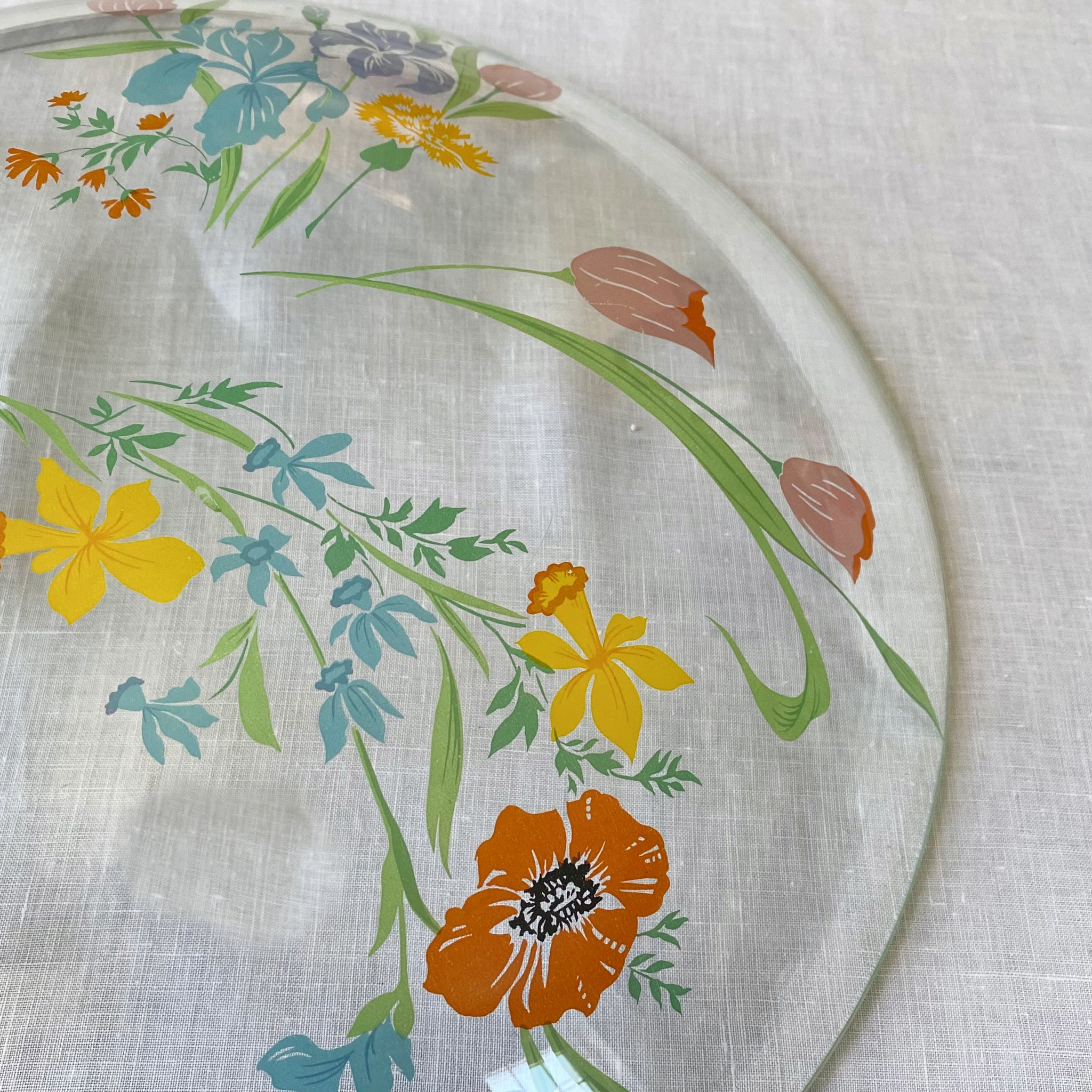 Vintage 1970s Shallow Glass Serving Bowl by Heinrich Primavera Pattern Made in Germany
