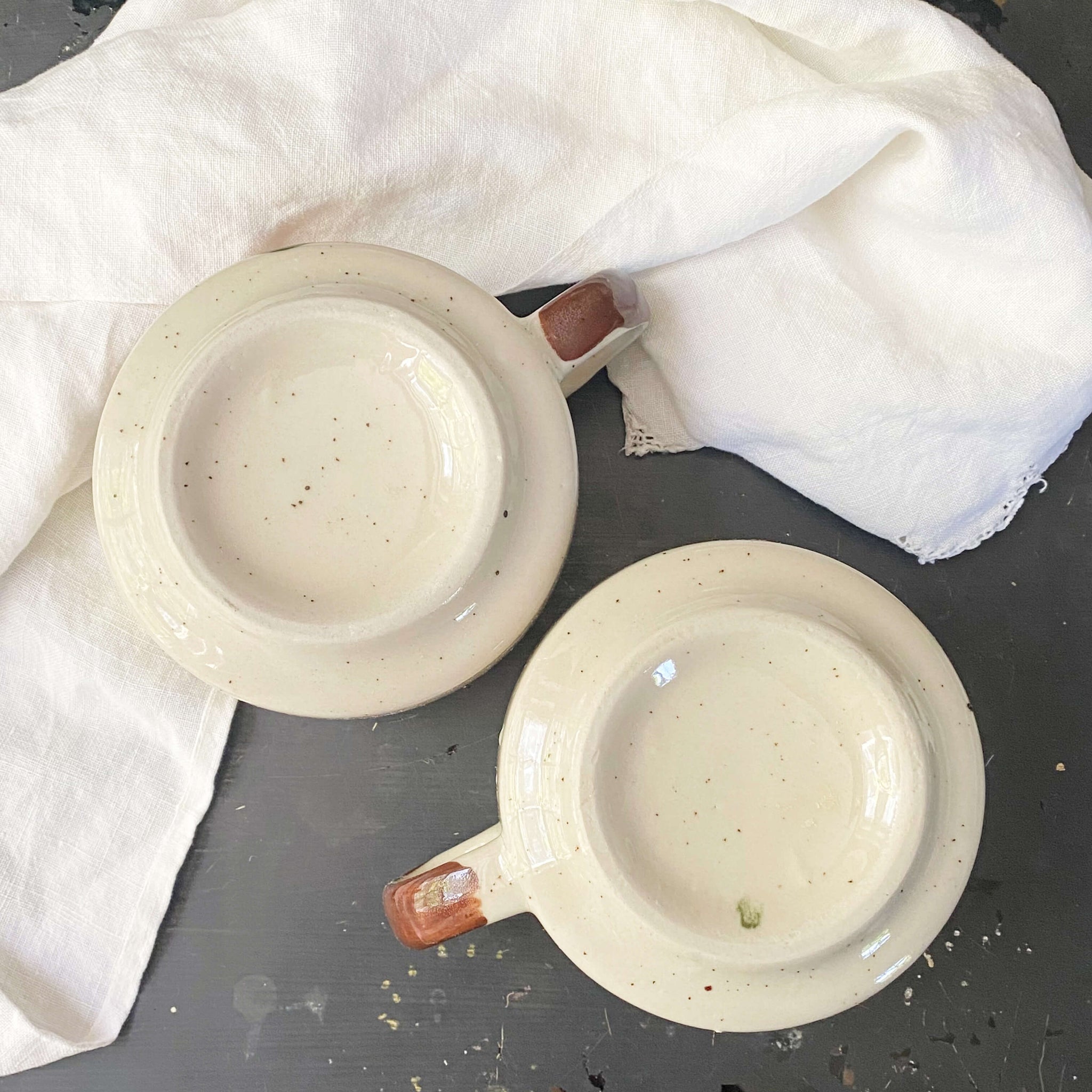Vintage 1970s Alco Stoneware Mugs wth Orange Flowers - Set of Two Made in Korea