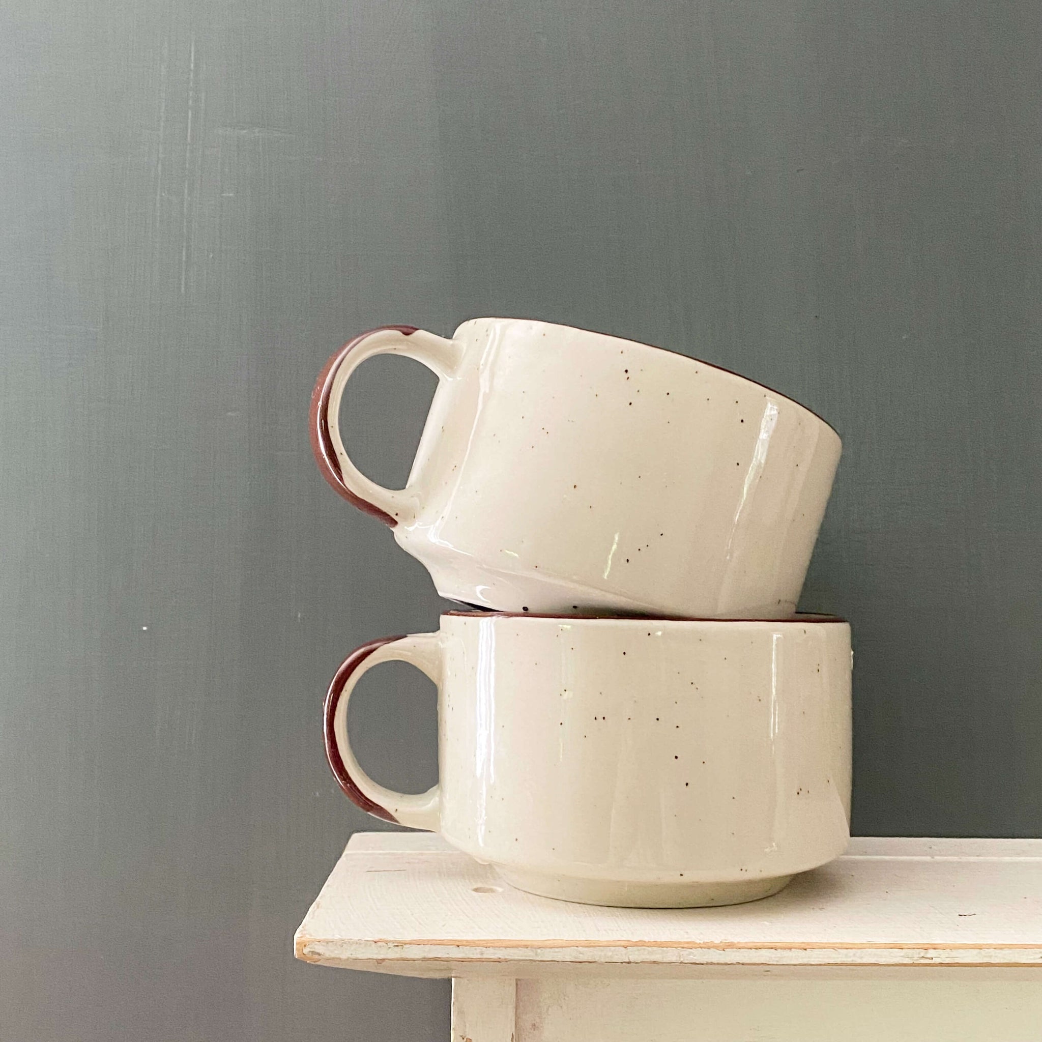 Vintage 1970s Alco Stoneware Mugs wth Orange Flowers - Set of Two Made in Korea