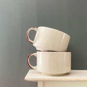 Vintage 1970s Alco Stoneware Mugs wth Orange Flowers - Set of Two Made in Korea