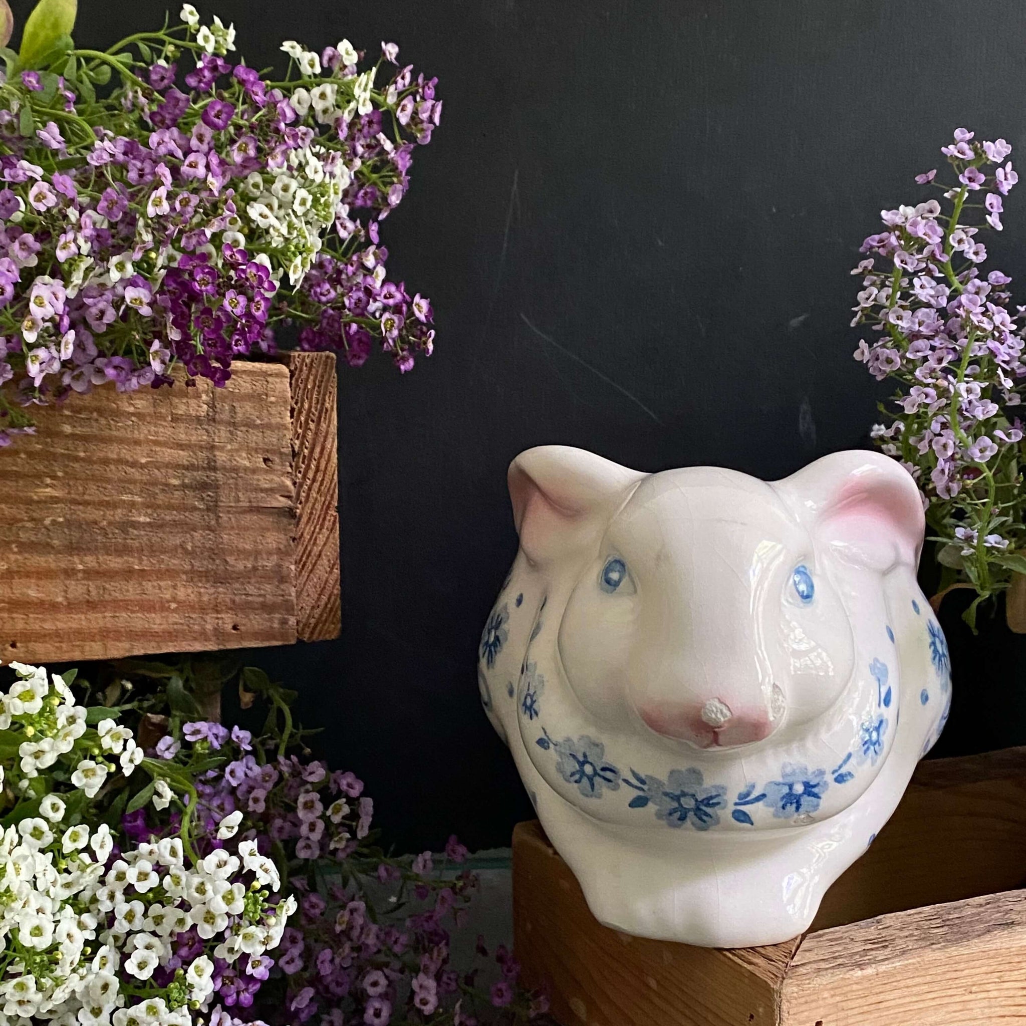 Vintage Chippy Floral Ceramic Rabbit Planter Made in Brazil for Avon c ...