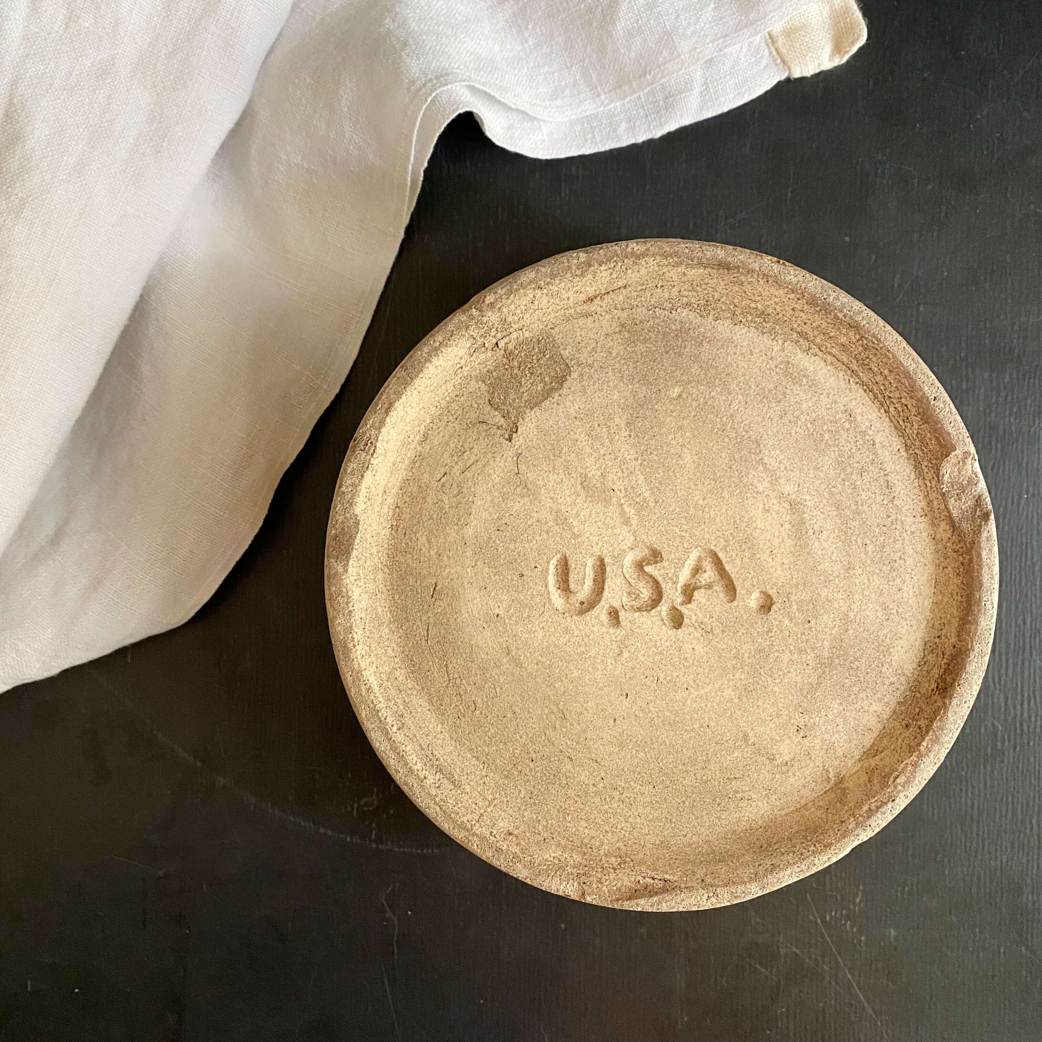 Vintage Stoneware Pottery Dog Food Bowl with USA Mark