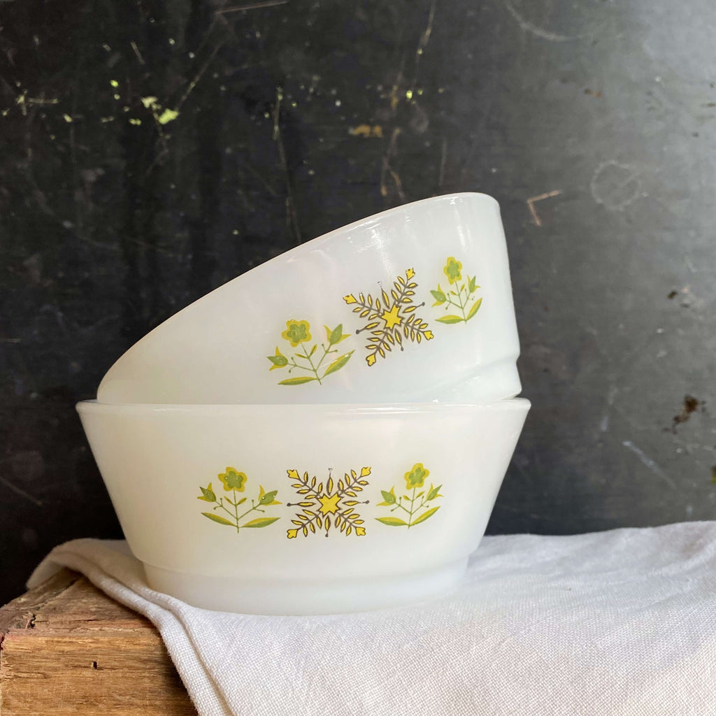 Vintage 1960s Fire King Small Glass Bowls - Meadow Green Pattern circa 1968-1976