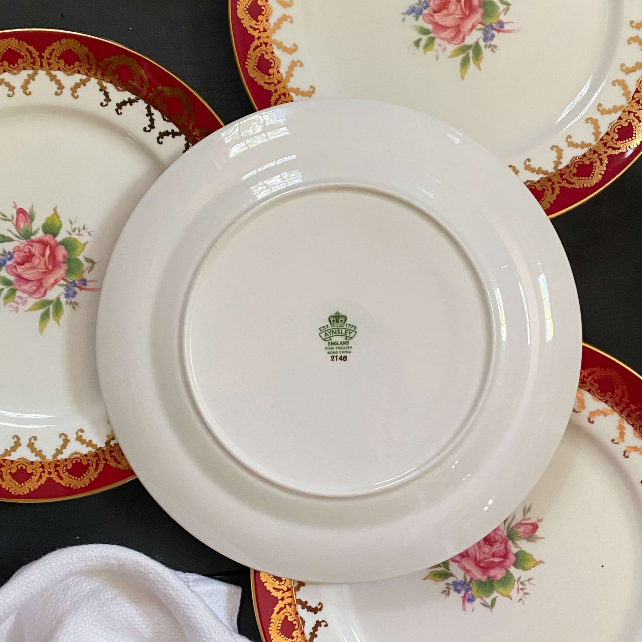 Vintage Aynsley Red Floral Salad Plates Patten 2146 - Set of Four Post 1970