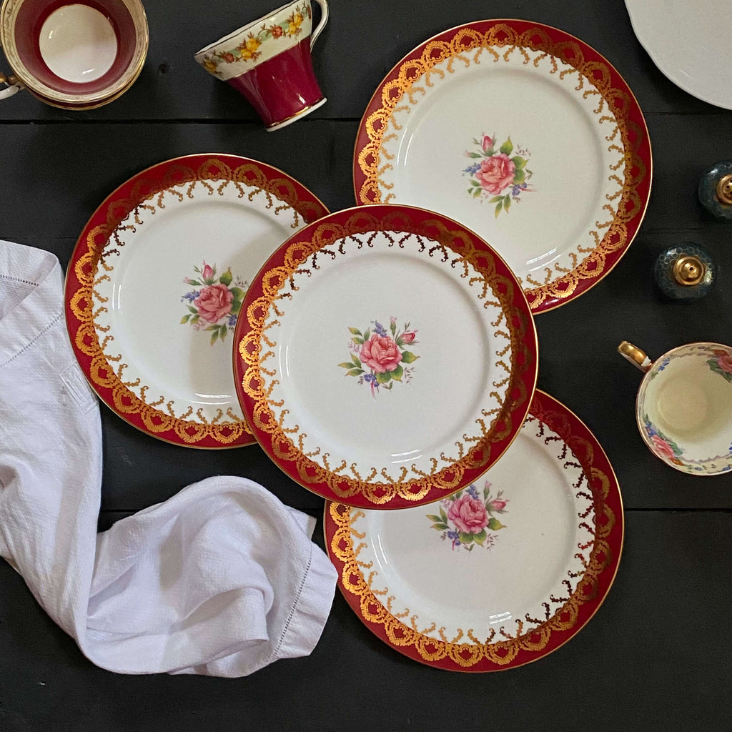 Vintage Aynsley Red Floral Salad Plates Patten 2146 - Set of Four Post 1970