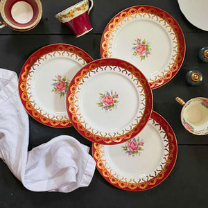 Vintage Aynsley Red Floral Salad Plates Patten 2146 - Set of Four Post 1970