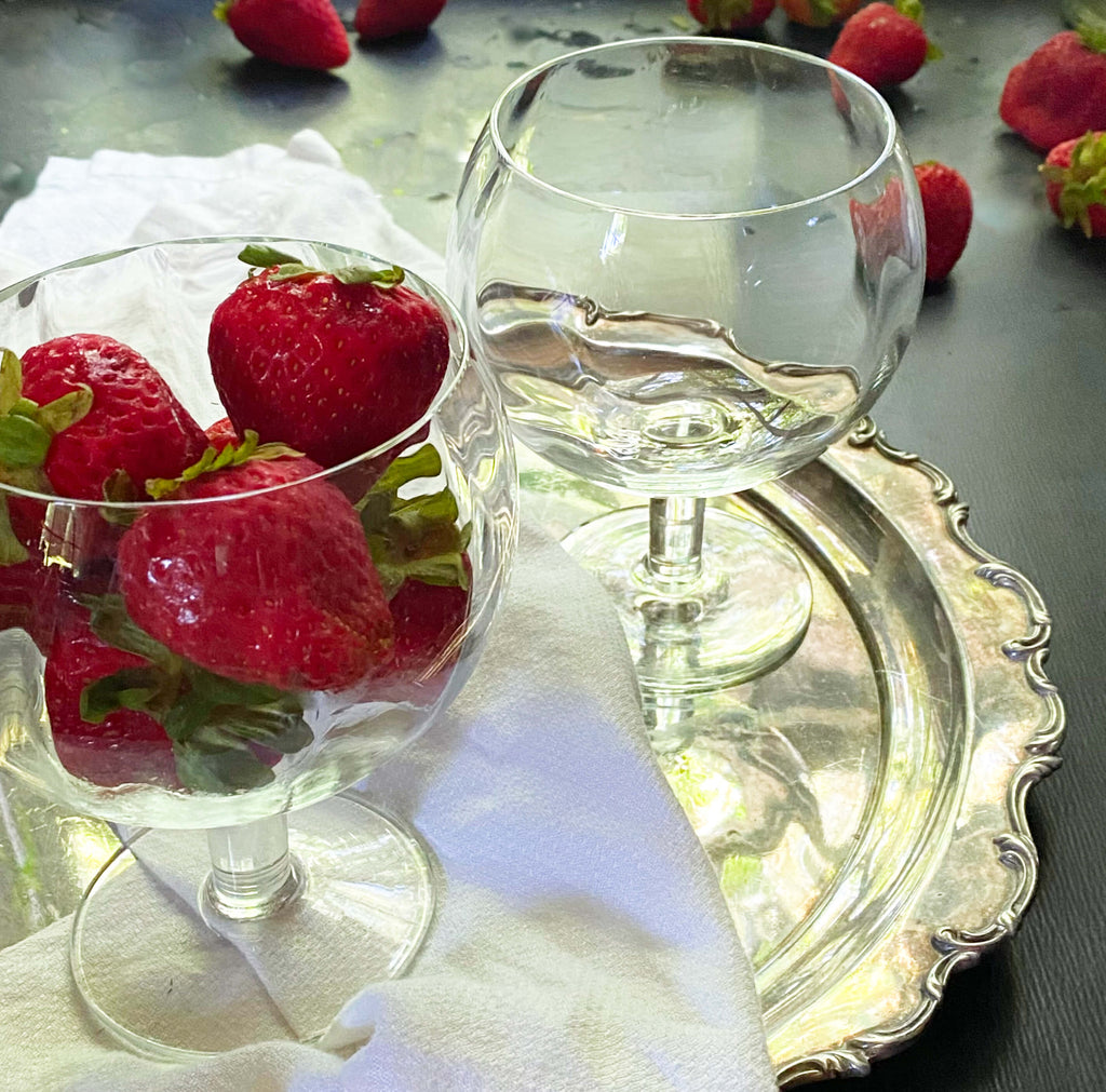Vintage Balloon Style Low Wine Goblets or Brandy Glasses - Set of Two