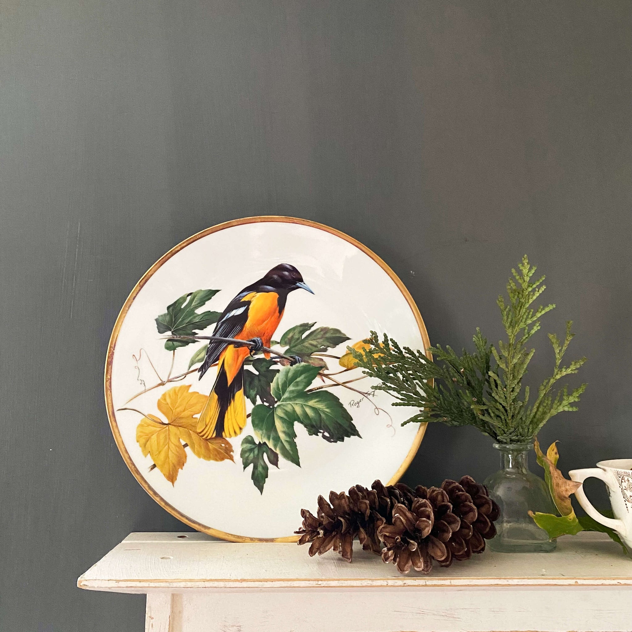 Vintage French Porcelain Bird Plate - Baltimore Oriole by Roger Tory Peterson circa 1981