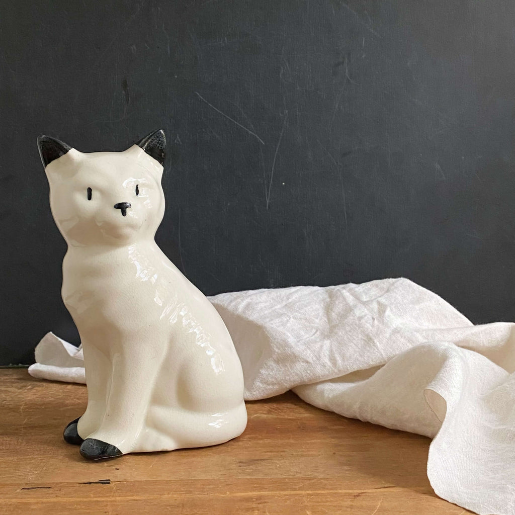Vintage Black & White Ceramic Cat Figurine