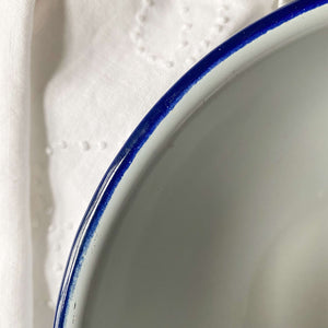Vintage Medium Enamelware Bowl with Blue Rim