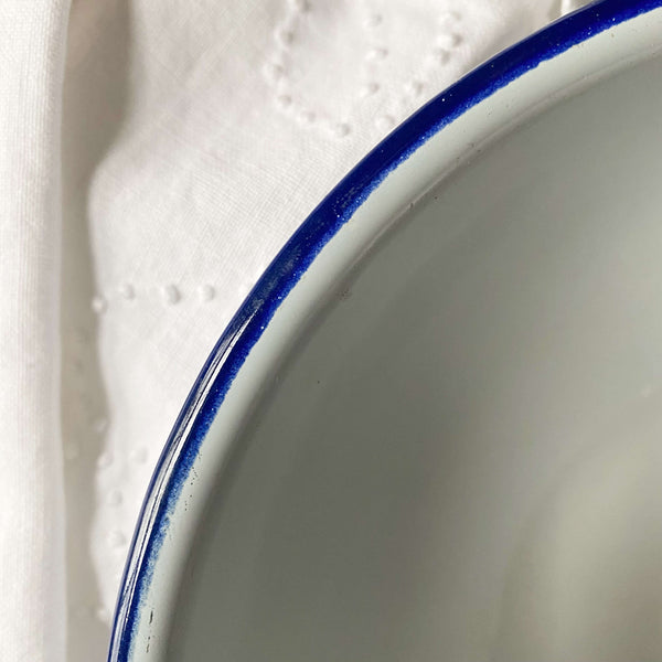 Vintage Medium Enamelware Bowl with Blue Rim – In The Vintage Kitchen Shop