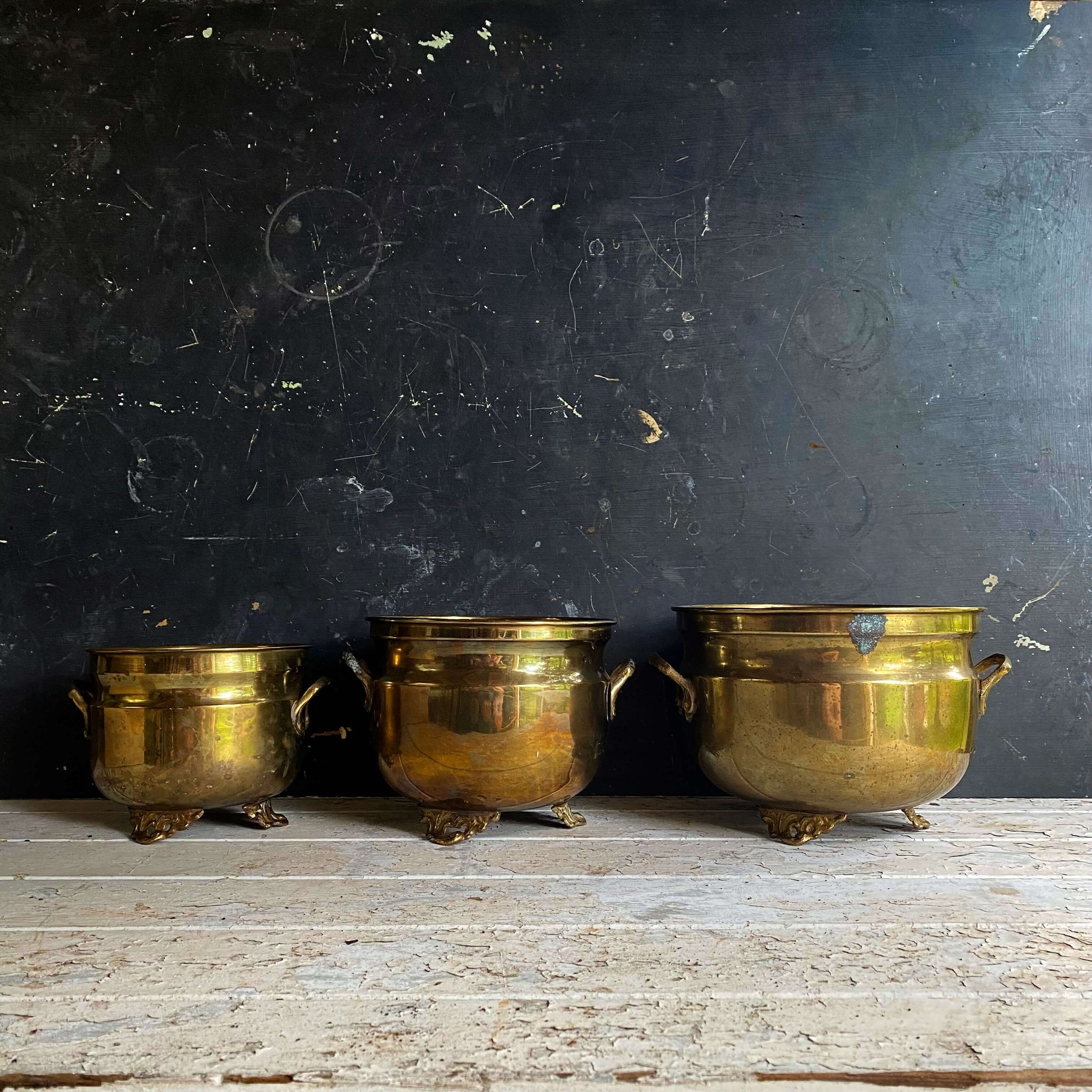 brass pots for plants india online Vintage Footed Brass Plant Holders - Set of Three