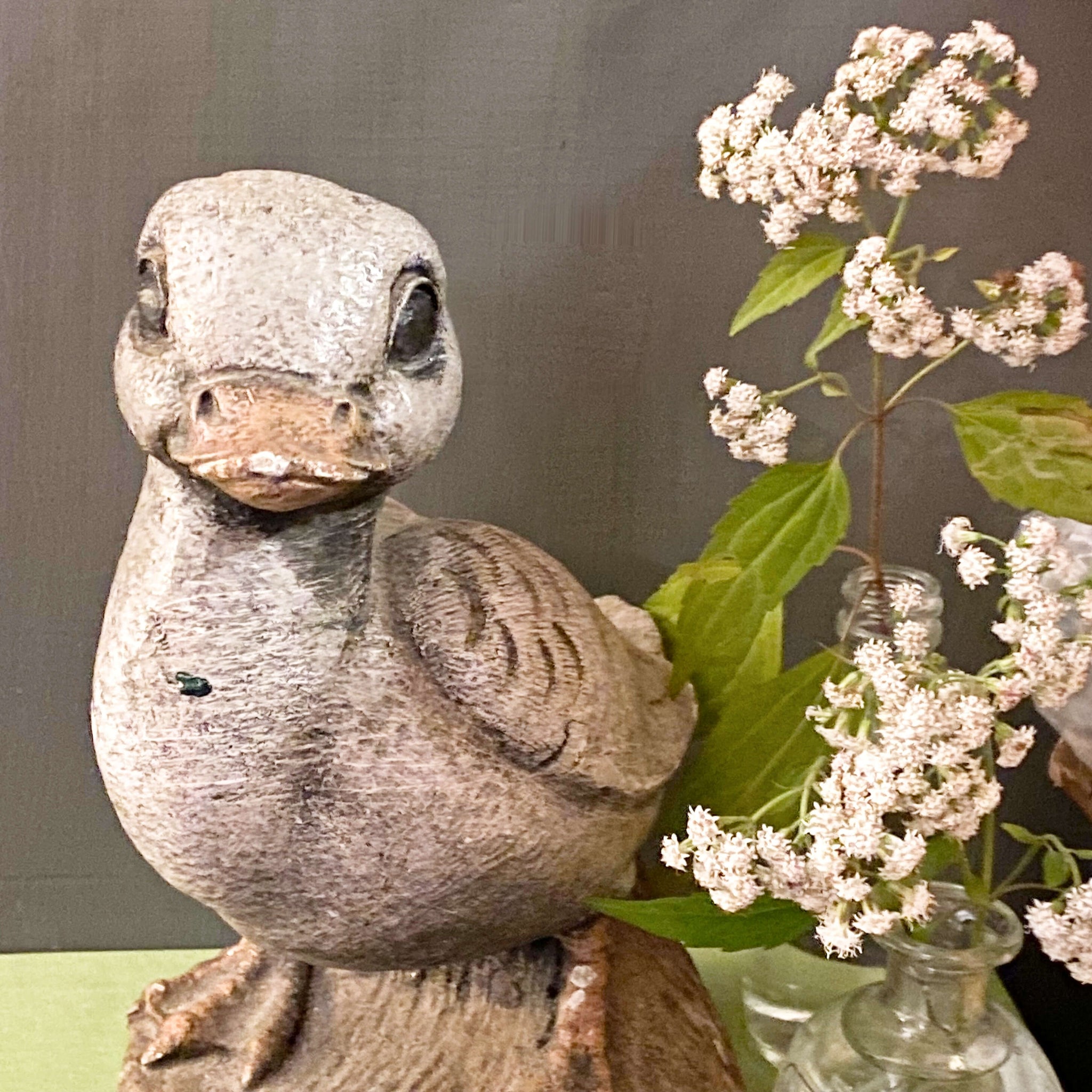 Vintage Concrete Duckling Garden Statue by Henri Studio circa 1987