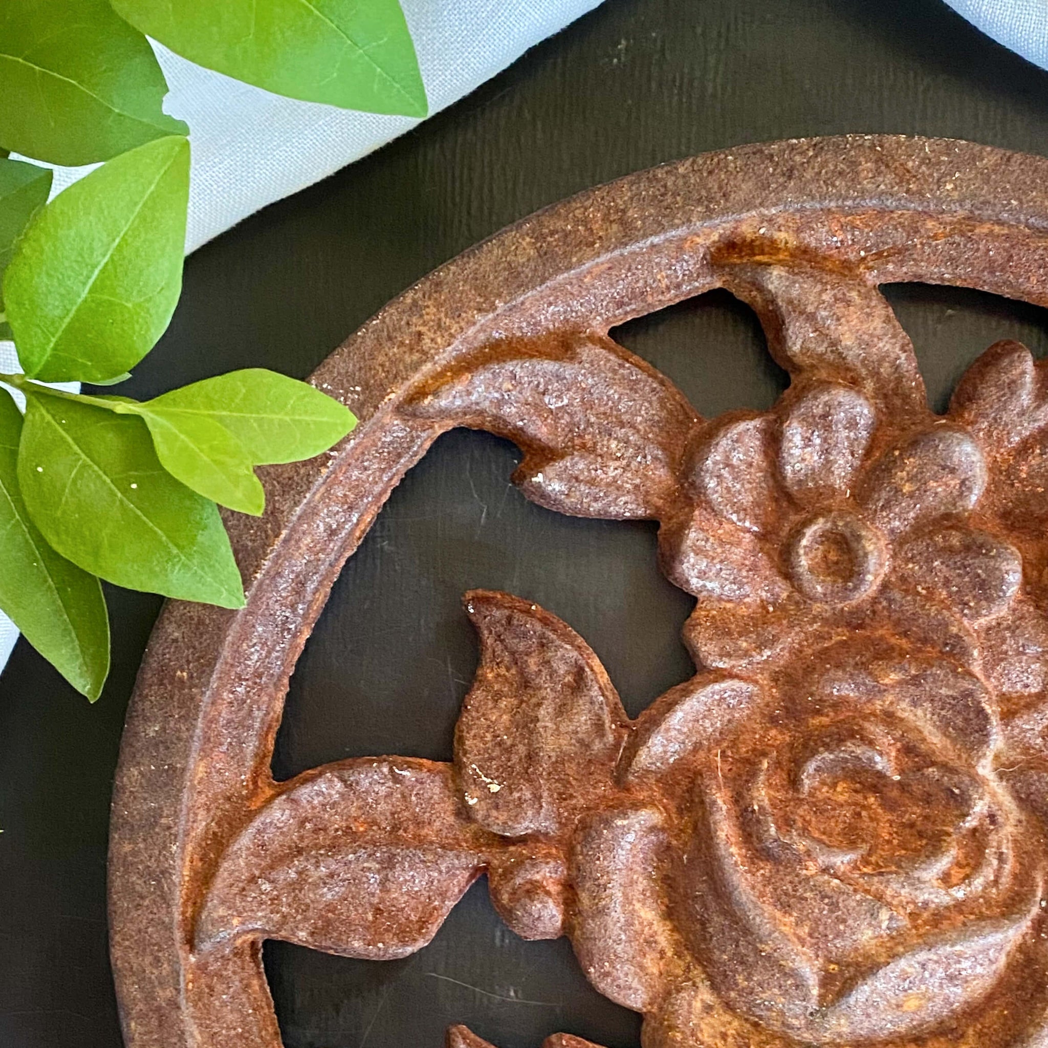 Heavy Vintage Cast Iron Ornamental Medallion -  Floral Garden Salvage Wall Hanging
