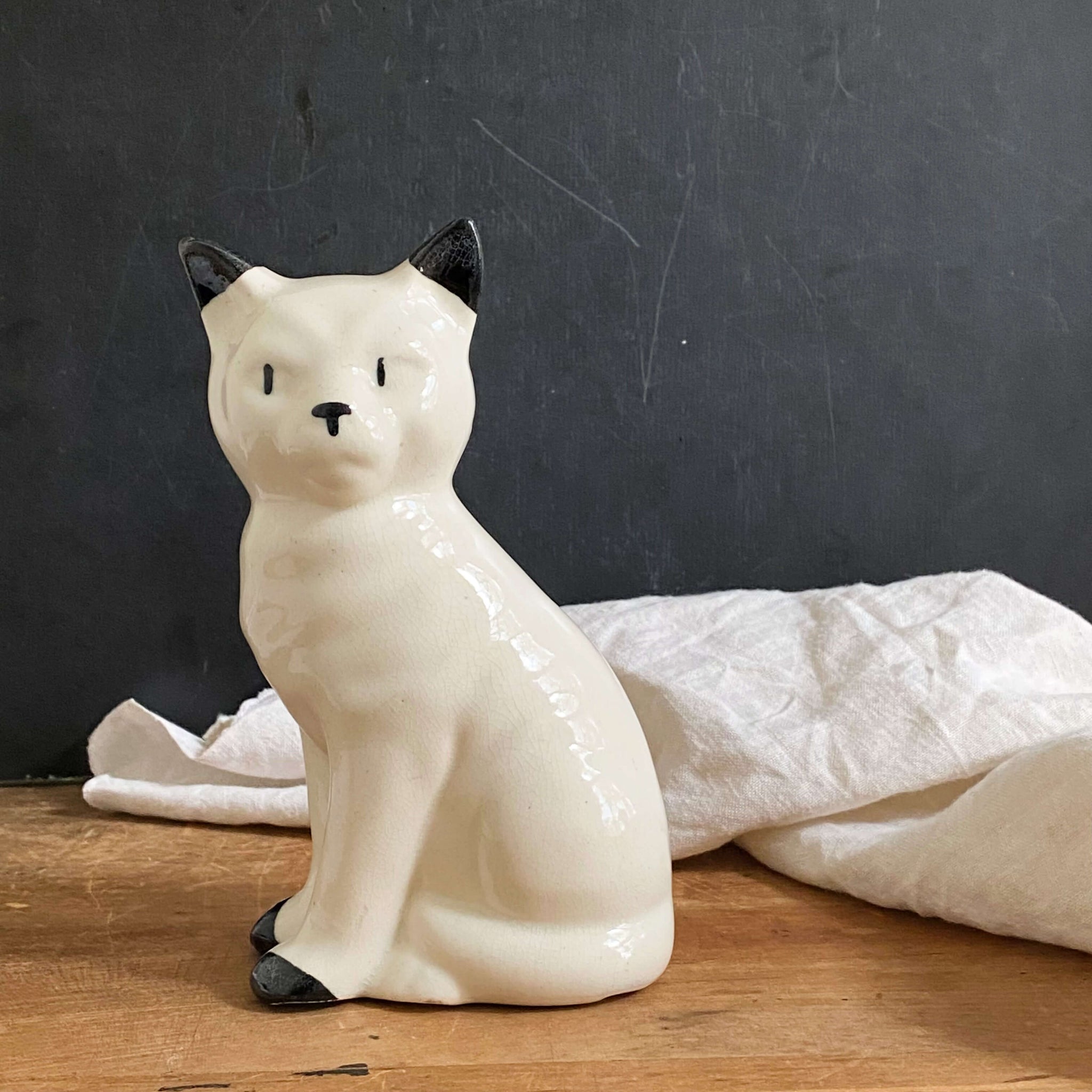 Vintage Black & White Ceramic Cat Figurine