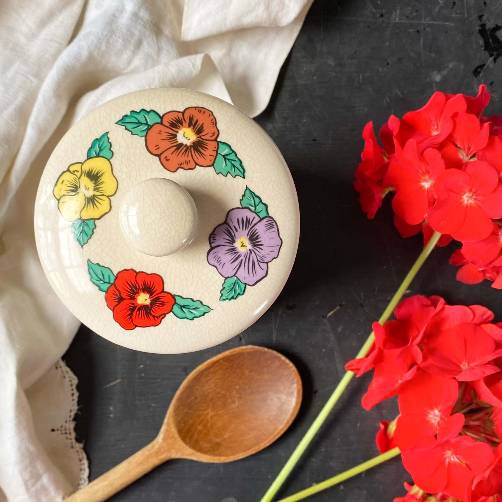 Vintage Pansy Flower Ceramic Drippings Jar circa 1988 – In The Vintage ...