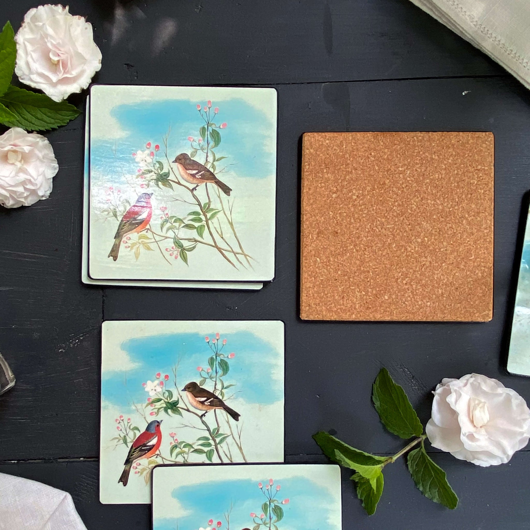 Vintage Bird Coasters in Wood Box - Set of Six