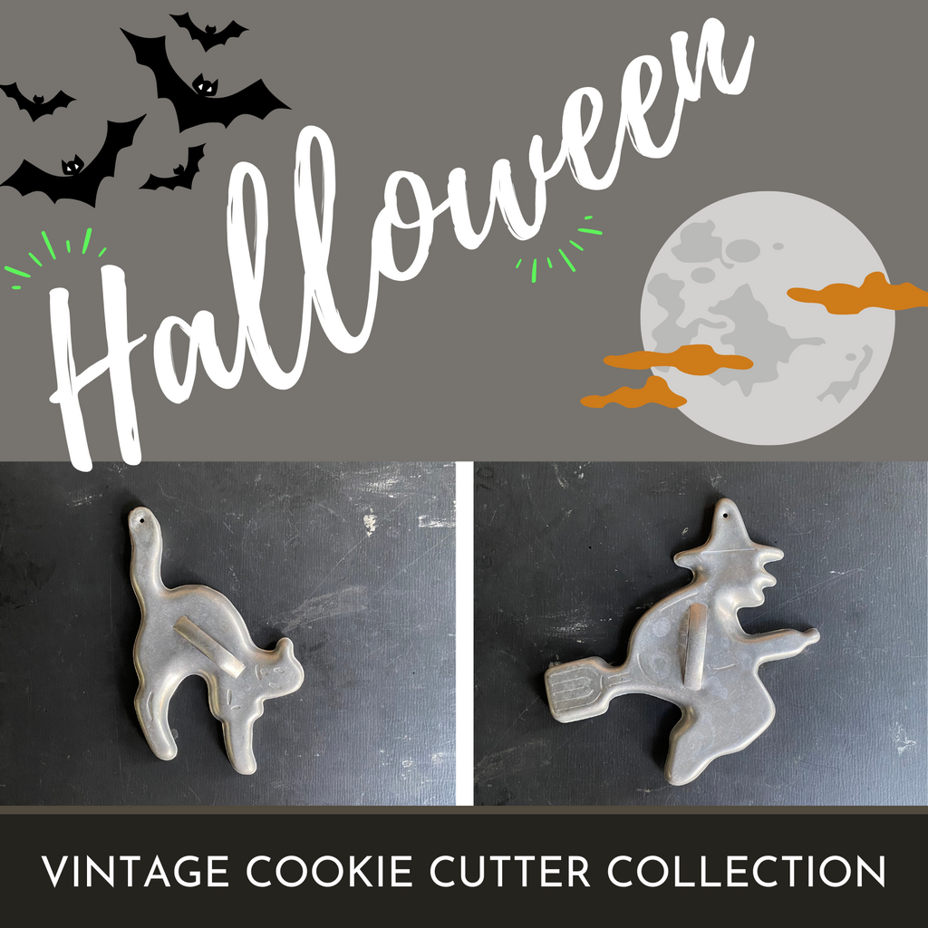 Vintage Midcentury Halloween Cookie Cutters - Witch and Cat