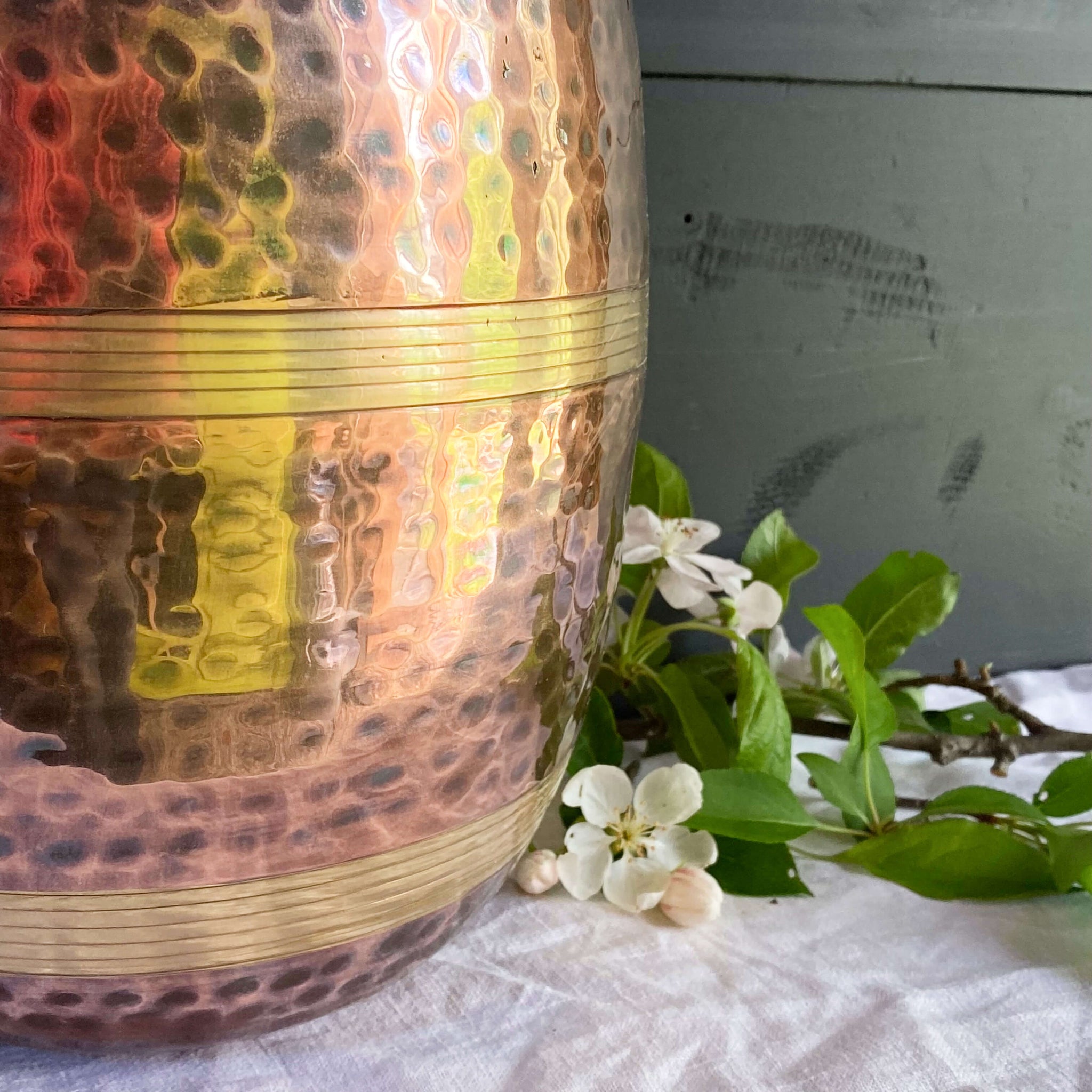 Large Vintage Copper & Brass Vase Made in India - Hand-Hammered