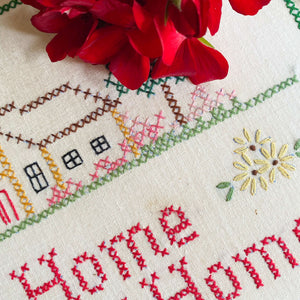 Vintage Home Sweet Home Cross Stitch Embroidery with House and Trees