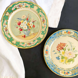 Vintage Daher Floral Tin Plates Made in Holland circa 1950s-1970s - Set of Two
